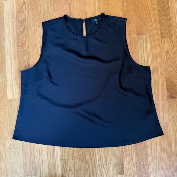 J. Crew Ruffle-neck shell in satin-crepe - Black - 2X - Picture 1 of 4